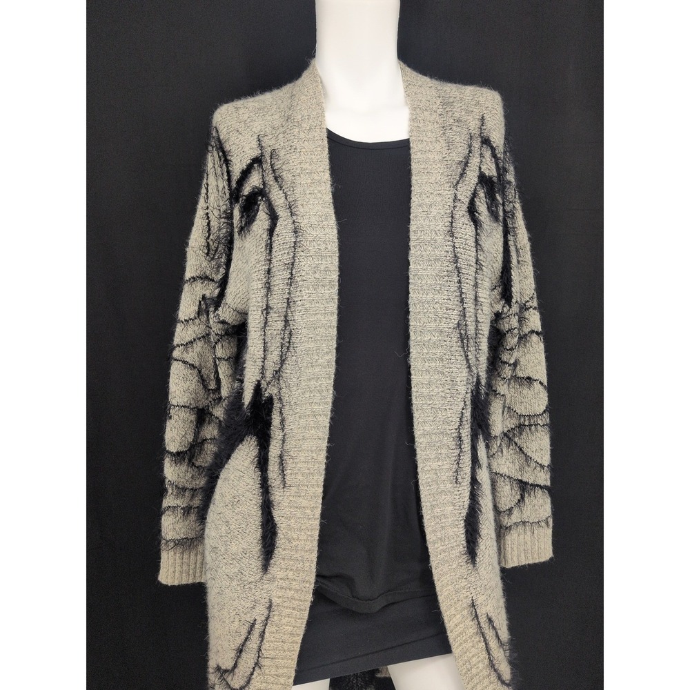 Fuzzy Knit Duster Cardigan Woman Face Graphic Artsy Avant Garde Statement S/M - Picture 5 of 9